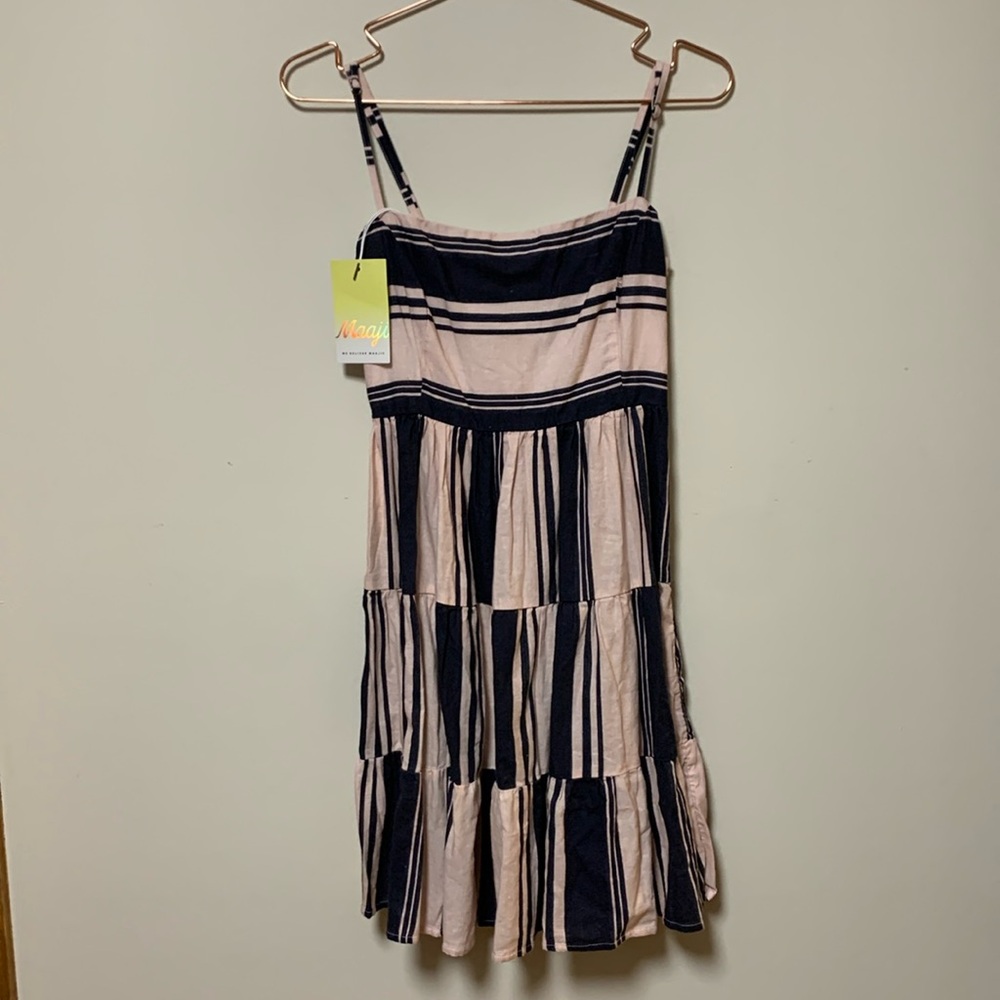 Maaji Pink and Black Striped Tiered Sundress